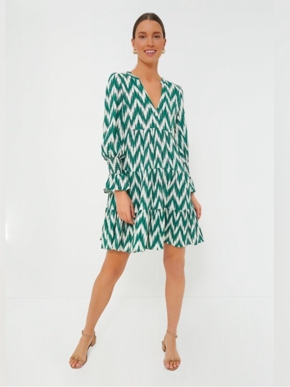 Pomander Place Kenzo Dress Green White Chevron Print Size Medium